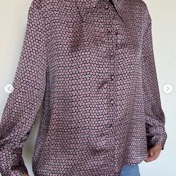 Zara Black and Pink Collared Button Up Blouse | Size Small - Picture 5 of 6
